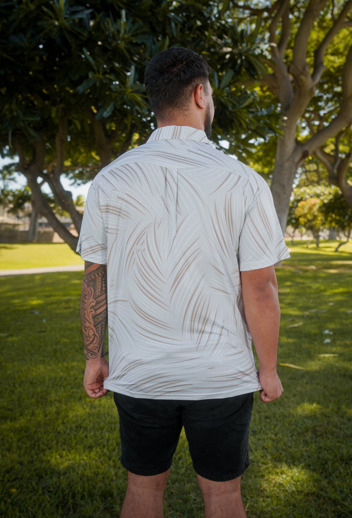 BEIGE PALMS ALOHA POLO Polo Hawaii's Finest 