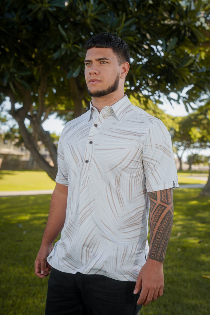 BEIGE PALMS ALOHA POLO Polo Hawaii's Finest X-SMALL 