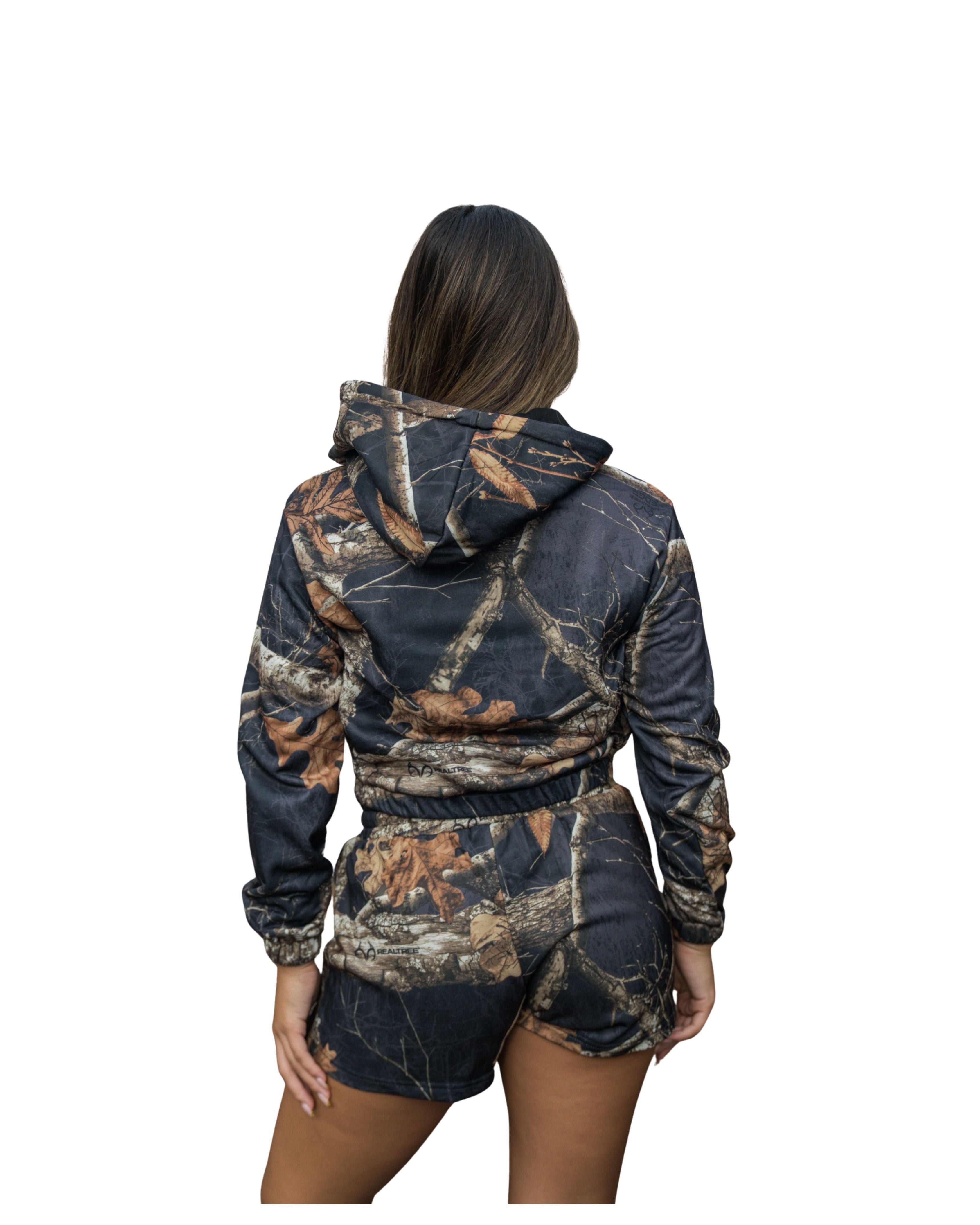BLACK EDGE REAL TREE CAMO WOMEN'S CROP HOODIE Jacket Hawaii's Finest 