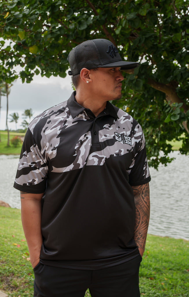 BLACK & GRAY CAMO GOLF SHIRT Jersey Hawaii's Finest X-SMALL 