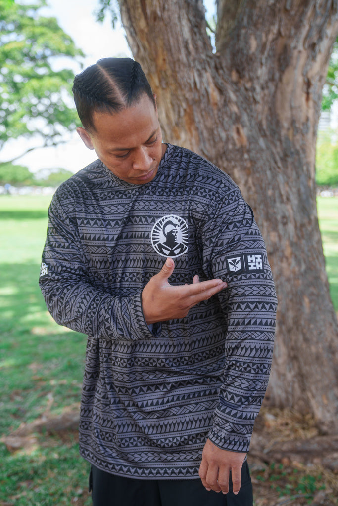 BLACK & GRAY TRIBAL ALOHA FESTIVAL DRI-FIT LONGSLEEVE Jacket Hawaii's Finest 