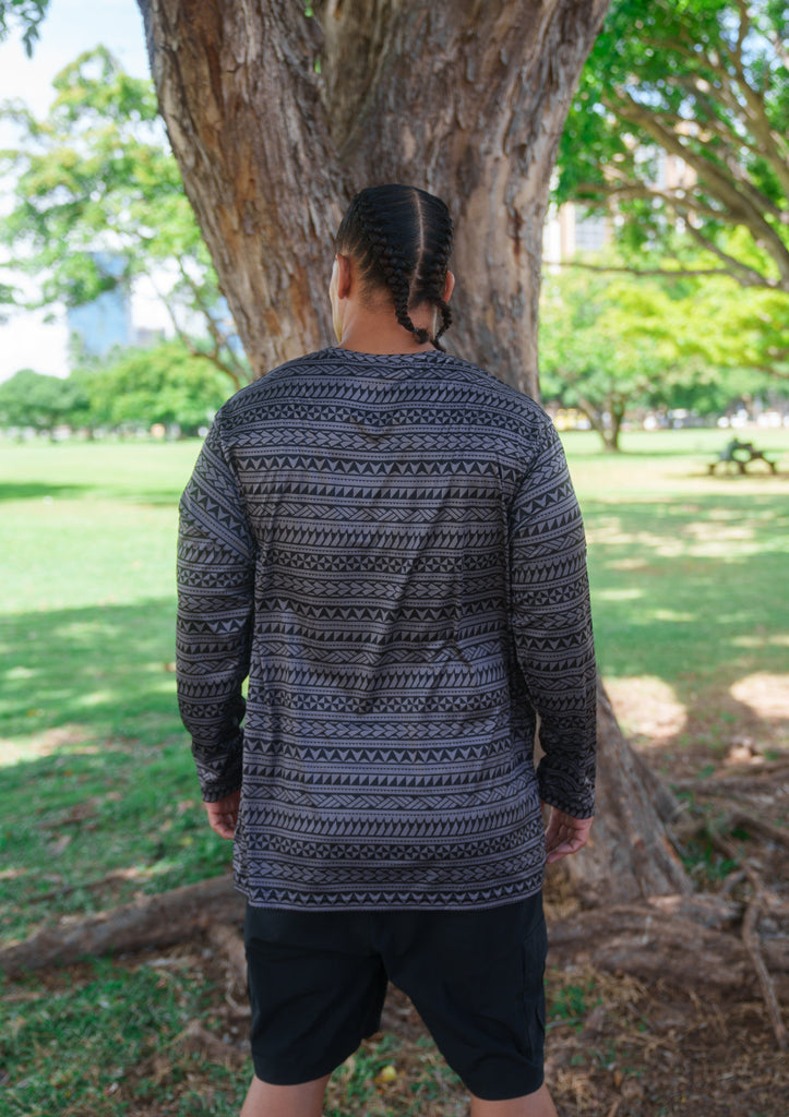 BLACK & GRAY TRIBAL ALOHA FESTIVAL DRI-FIT LONGSLEEVE Jacket Hawaii's Finest 