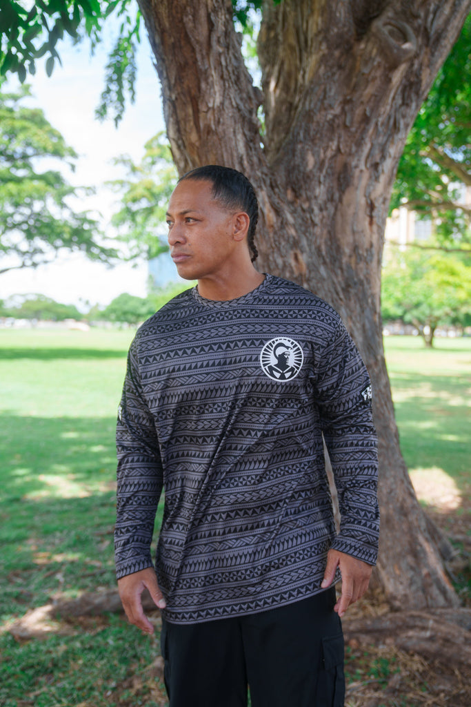 BLACK & GRAY TRIBAL ALOHA FESTIVAL DRI-FIT LONGSLEEVE Jacket Hawaii's Finest X-SMALL 