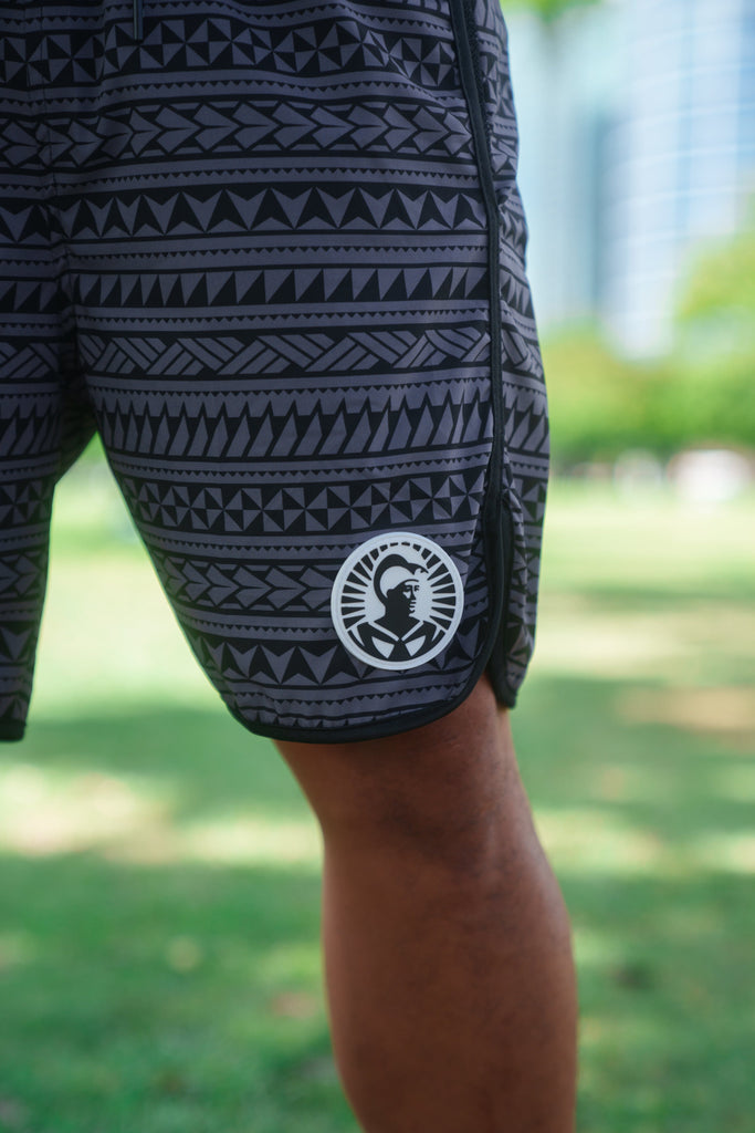 BLACK & GRAY TRIBAL ALOHA FESTIVAL PERFORMANCE SHORTS Shorts Hawaii's Finest 