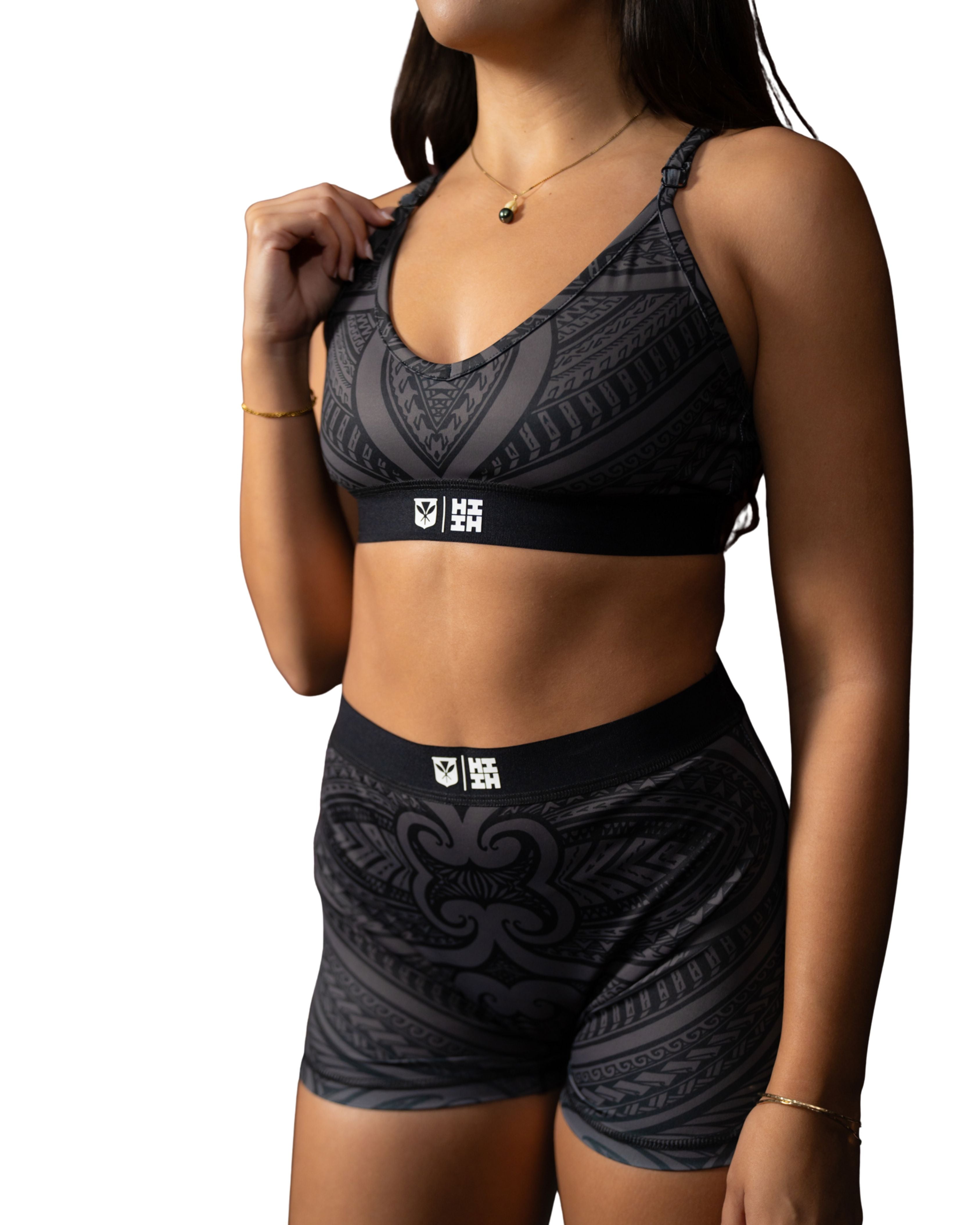 BLACK & GRAY TRIBAL WOMEN'S BRA Activewear Hawaii's Finest 