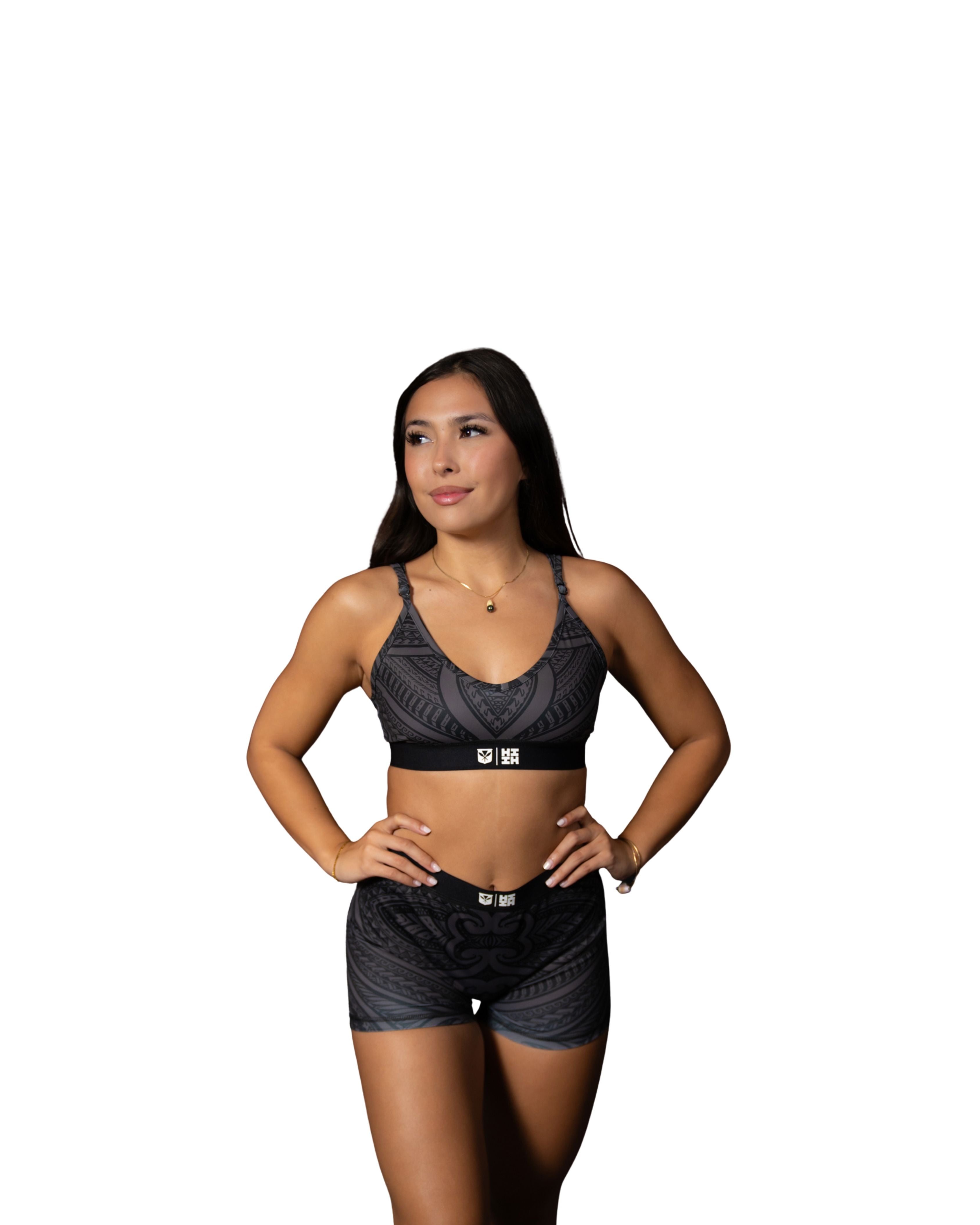 BLACK & GRAY TRIBAL WOMEN'S BRA Activewear Hawaii's Finest X-SMALL 