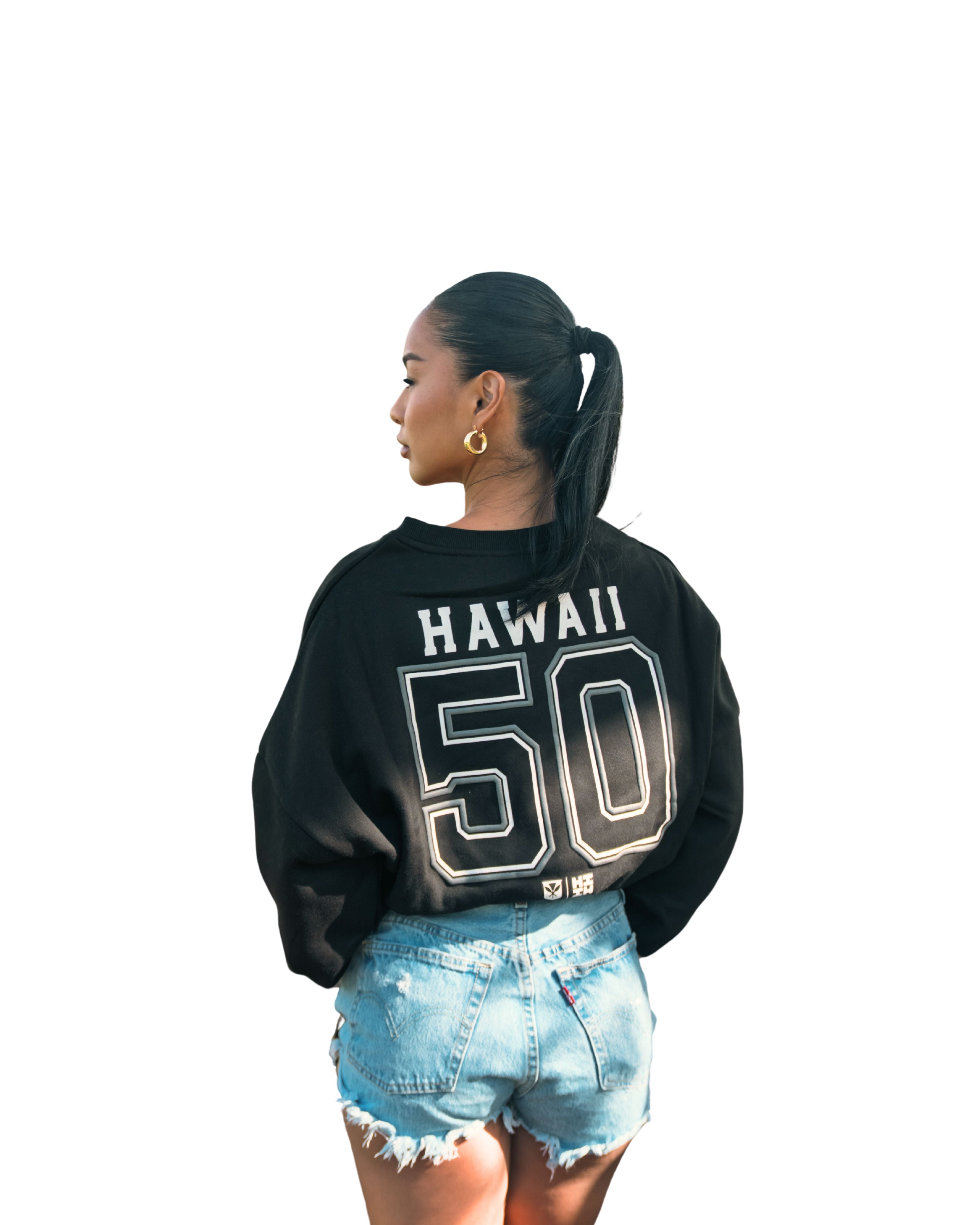BLACK HAWAII SCRIPT WOMEN'S OVERSIZED CROP SWEATER Jacket Hawaii's Finest 