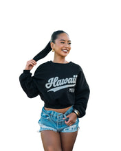 BLACK HAWAII SCRIPT WOMEN'S OVERSIZED CROP SWEATER Jacket Hawaii's Finest X-SMALL 
