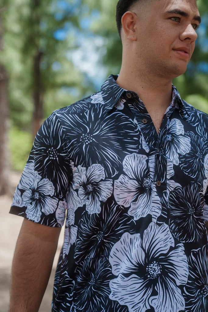 BLACK HIBISCUS ALOHA POLO Polo Hawaii's Finest 