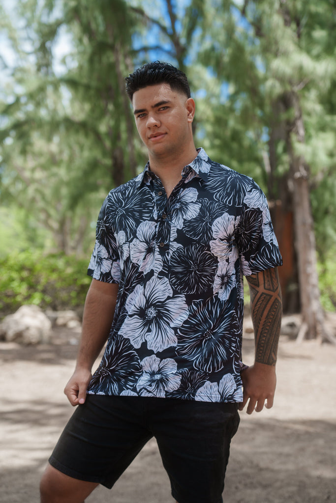 BLACK HIBISCUS ALOHA POLO Polo Hawaii's Finest 