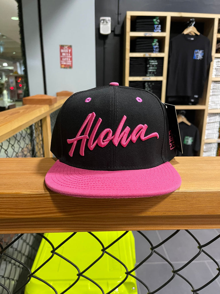 BLACK & PINK ALOHA SCRIPT HAT Hat Hawaii's Finest 