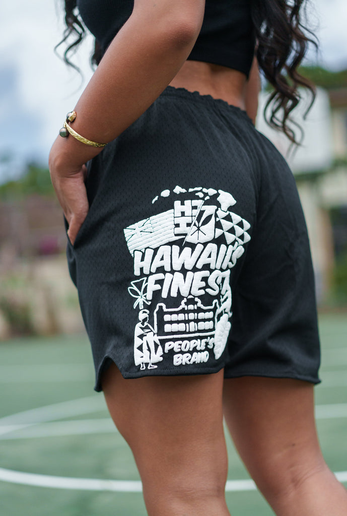 BLACK PUFF COLLAGE MESH SHORTS Shorts Hawaii's Finest 