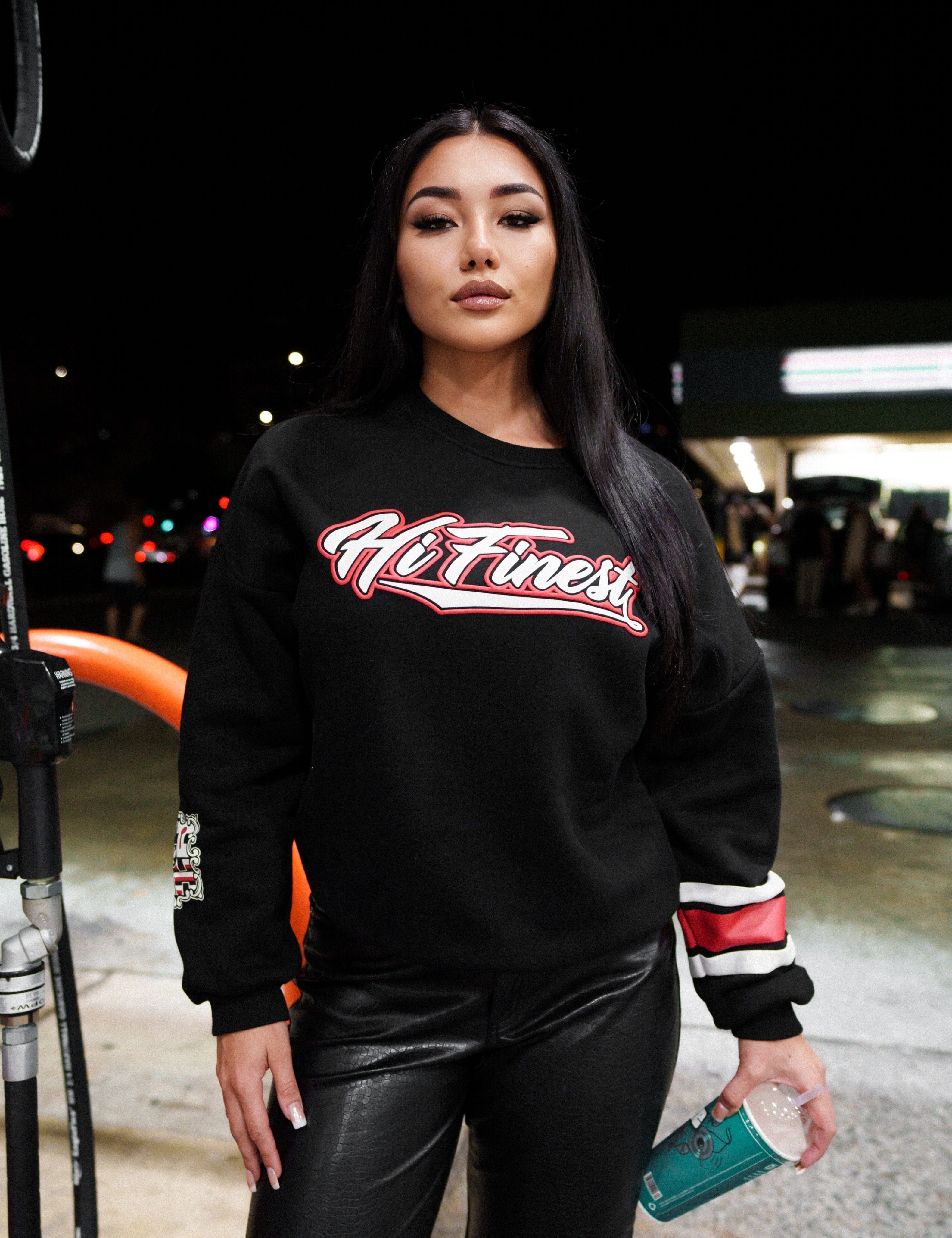 BLACK & RED HI FINEST SCRIPT OVERSIZED SWEATER Jacket Hawaii's Finest X-SMALL 