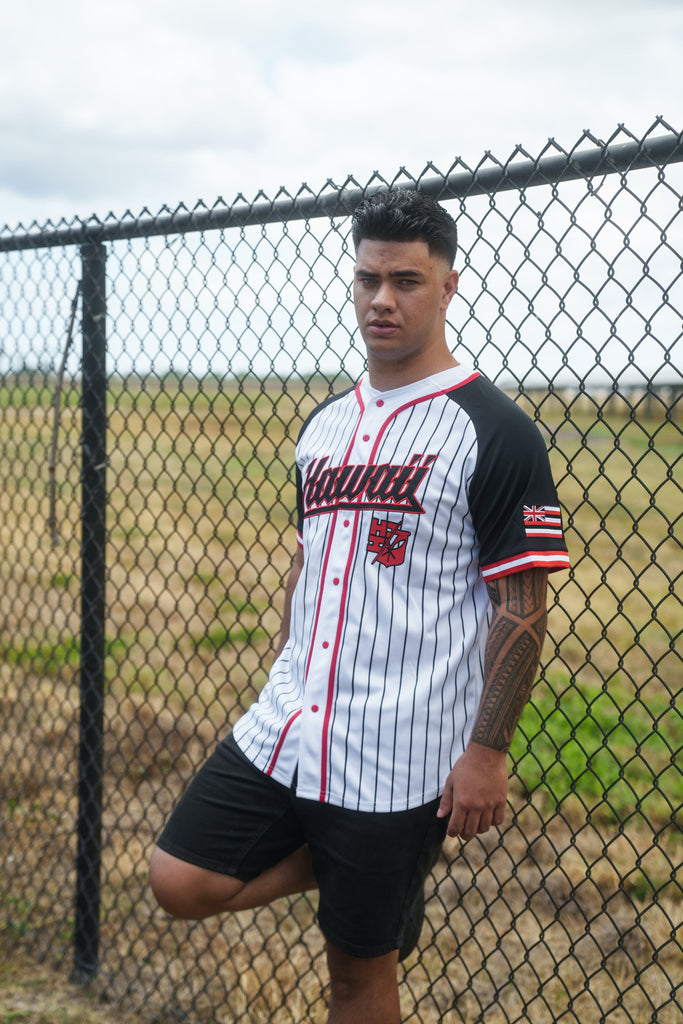 BLACK & RED PINSTRIPE BASEBALL JERSEY Jersey Hawaii's Finest X-SMALL 