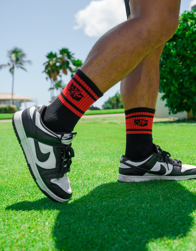 BLACK & RED SPLIT LOGO SOCKS Socks Hawaii's Finest 