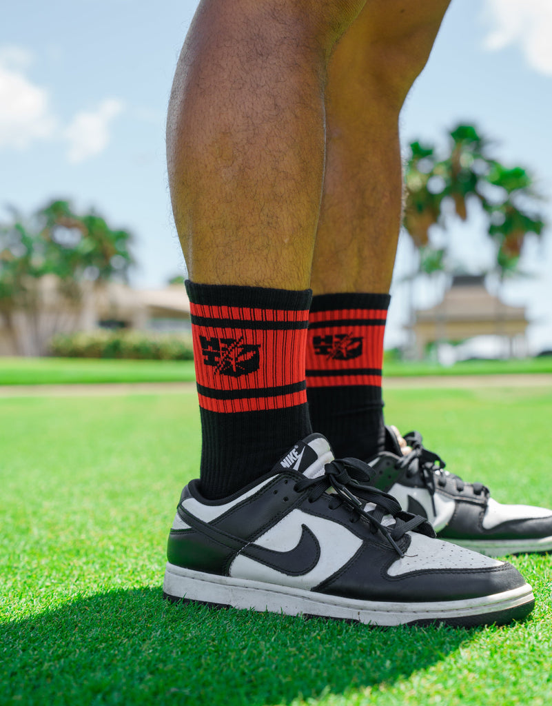 BLACK & RED SPLIT LOGO SOCKS Socks Hawaii's Finest 