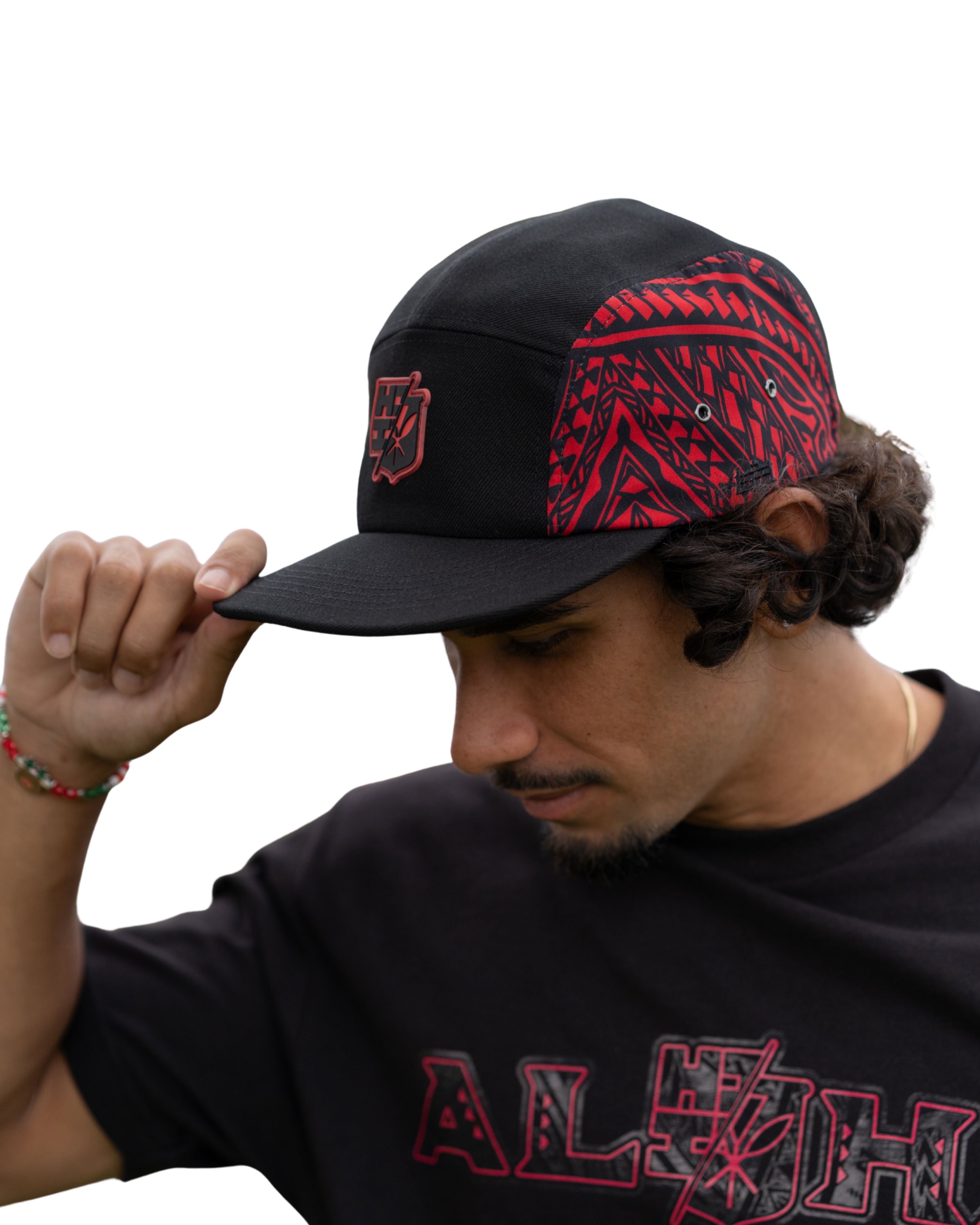 BLACK & RED TRIBAL 5-PANEL HAT Hat Hawaii's Finest 