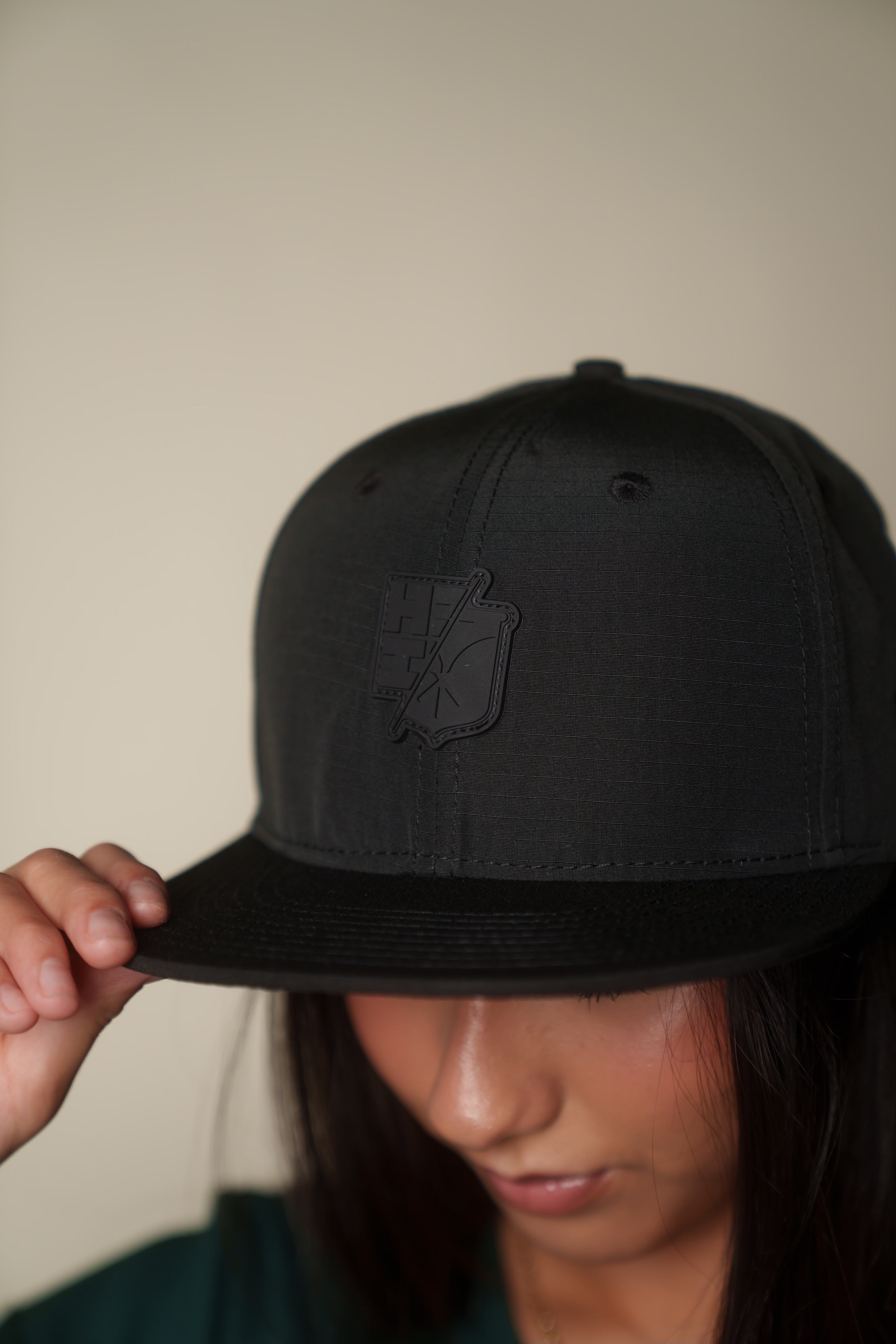 BLACK RUBBER SPLIT LOGO HAT Hat Hawaii's Finest 