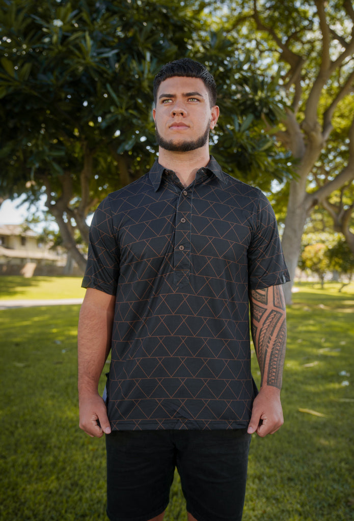 BLACK & RUST TRIANGLES ALOHA POLO Polo Hawaii's Finest 