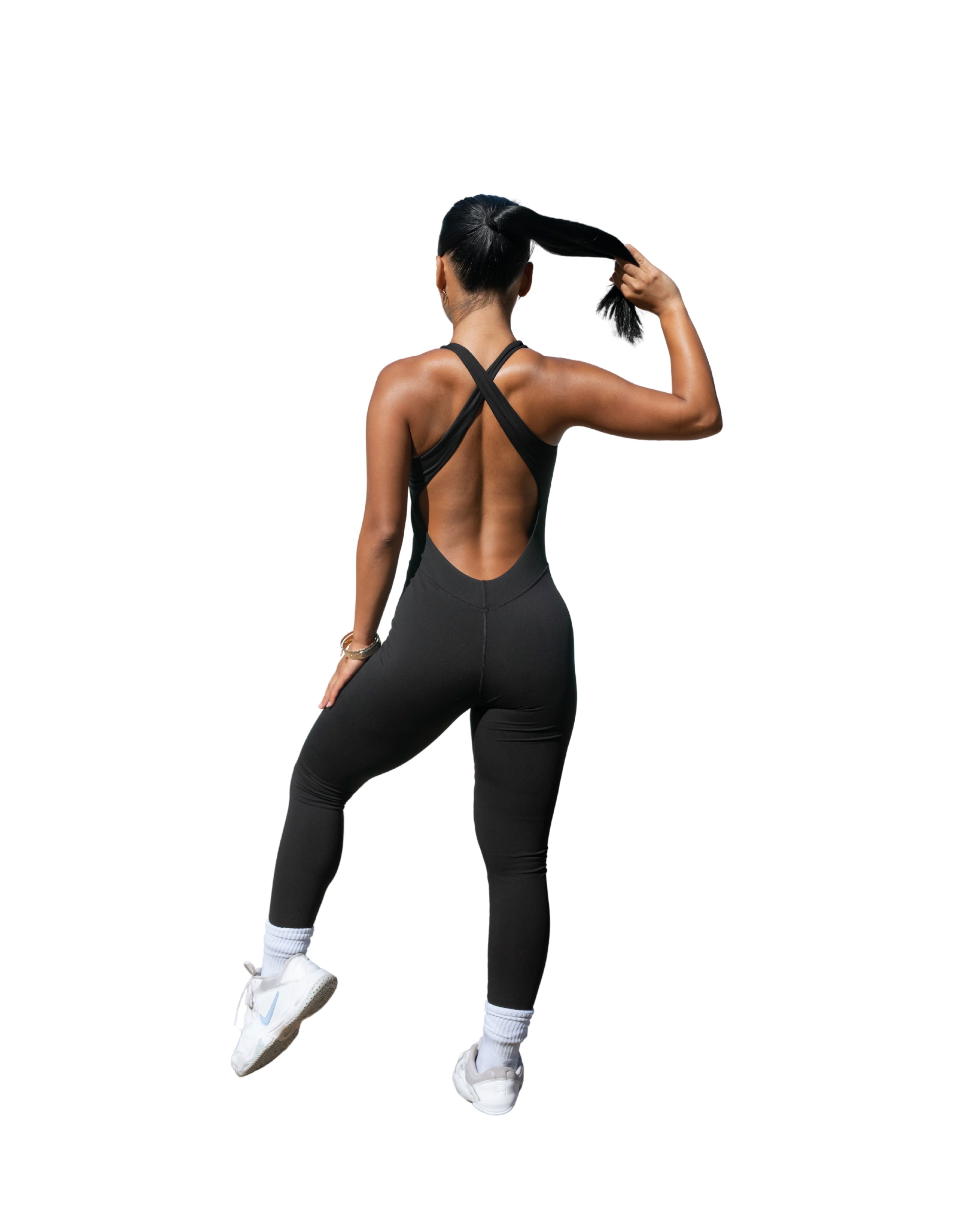BLACK THICK CROSS-BACK STRAP JUMPSUIT Activewear Mau Hawaii 