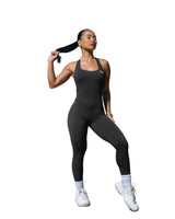 BLACK THICK CROSS-BACK STRAP JUMPSUIT