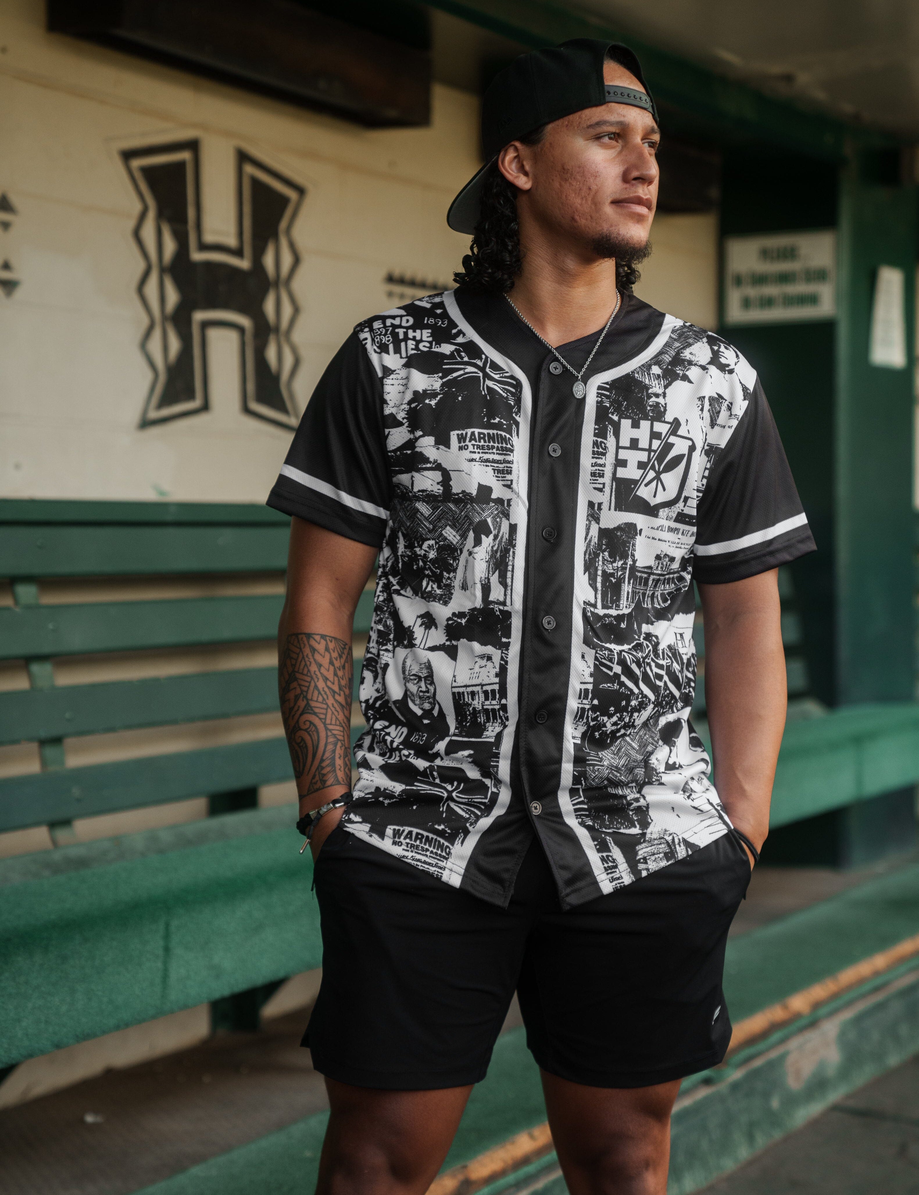 BLACK & WHITE COLLAGE BASEBALL JERSEY Jersey Hawaii's Finest 