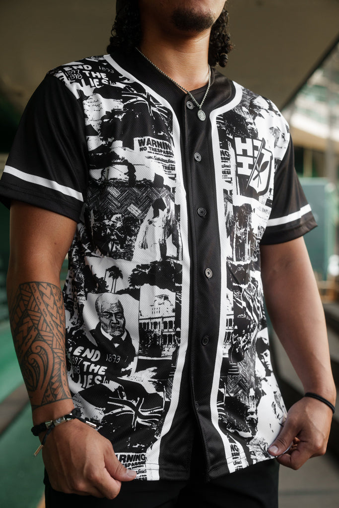 BLACK & WHITE COLLAGE BASEBALL JERSEY Jersey Hawaii's Finest 