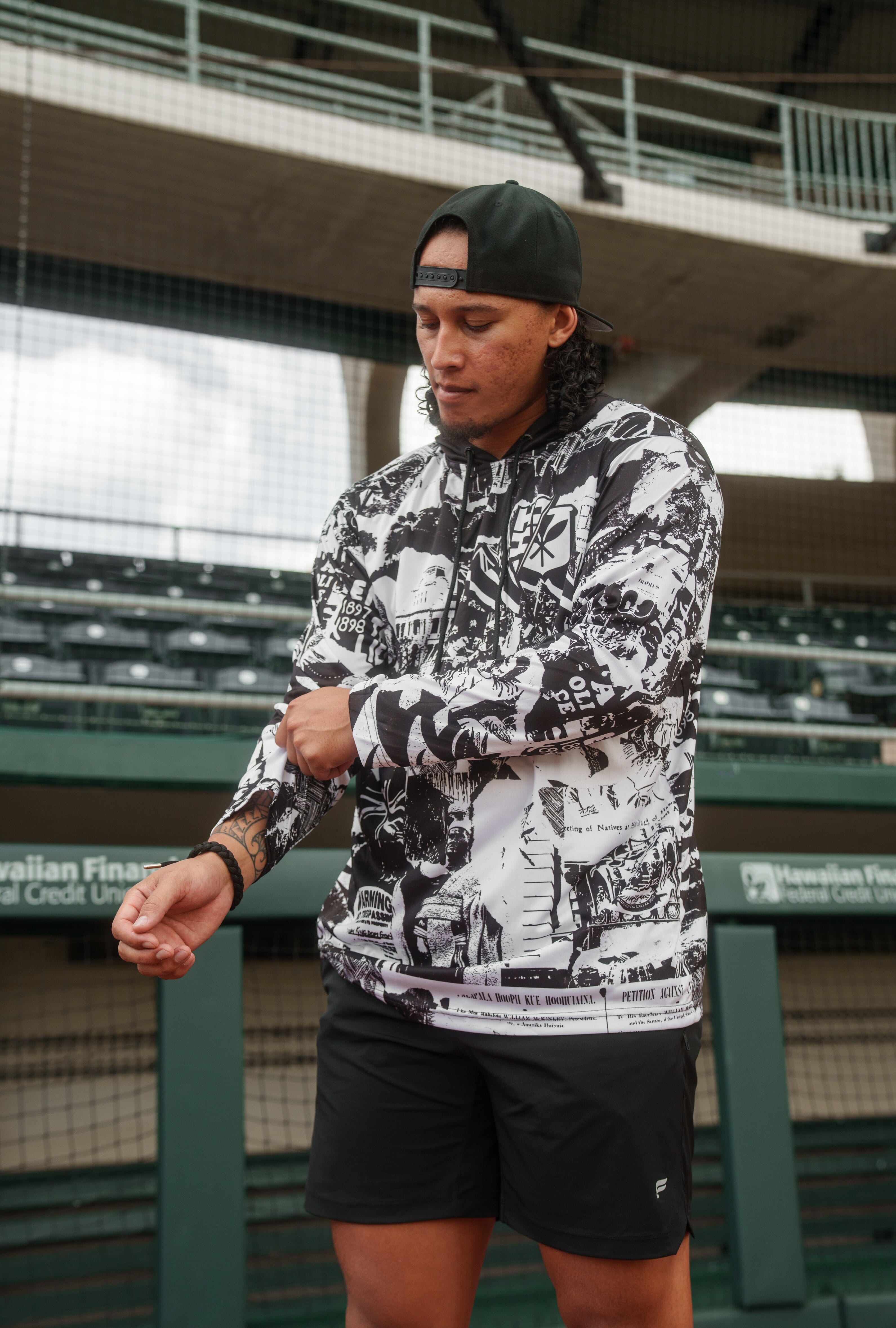 BLACK & WHITE COLLAGE DRI-FIT LONGSLEEVE W/HOOD Jacket Hawaii's Finest 