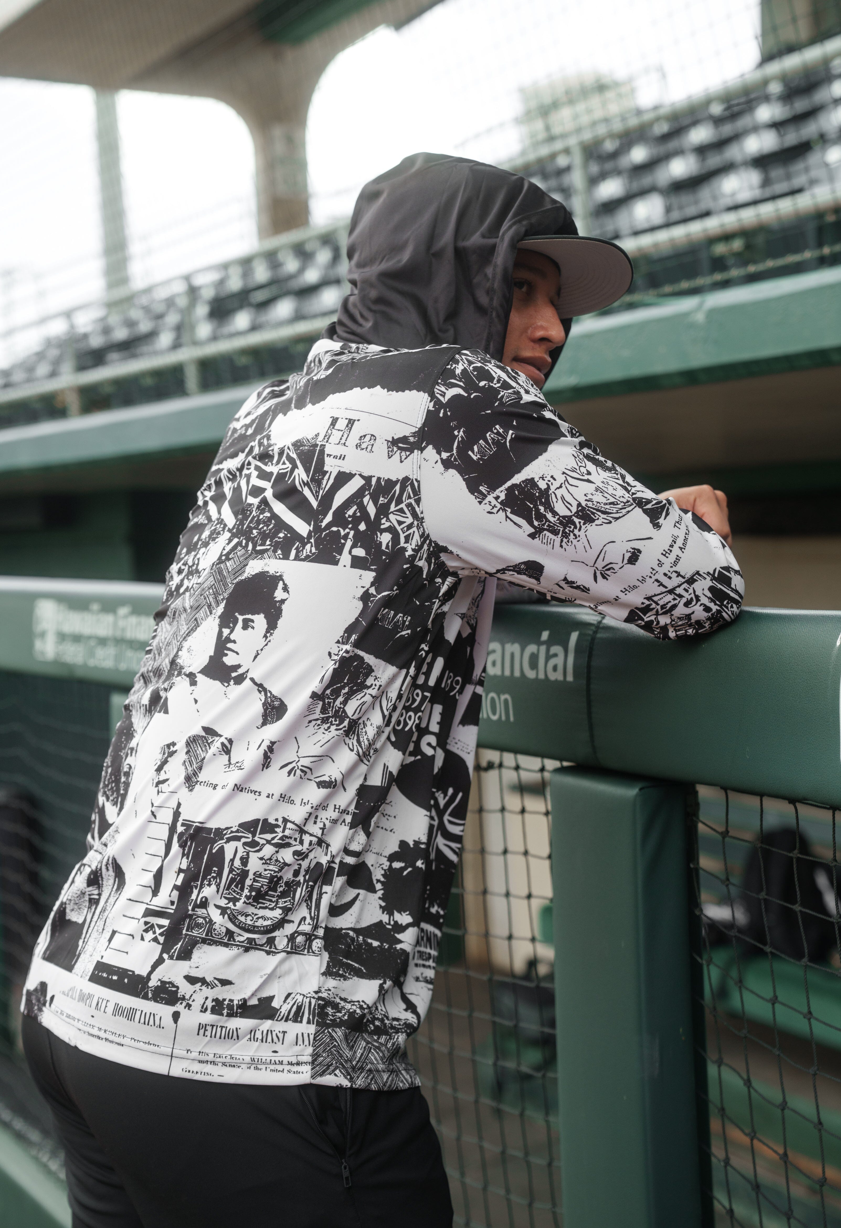 BLACK & WHITE COLLAGE DRI-FIT LONGSLEEVE W/HOOD Jacket Hawaii's Finest 