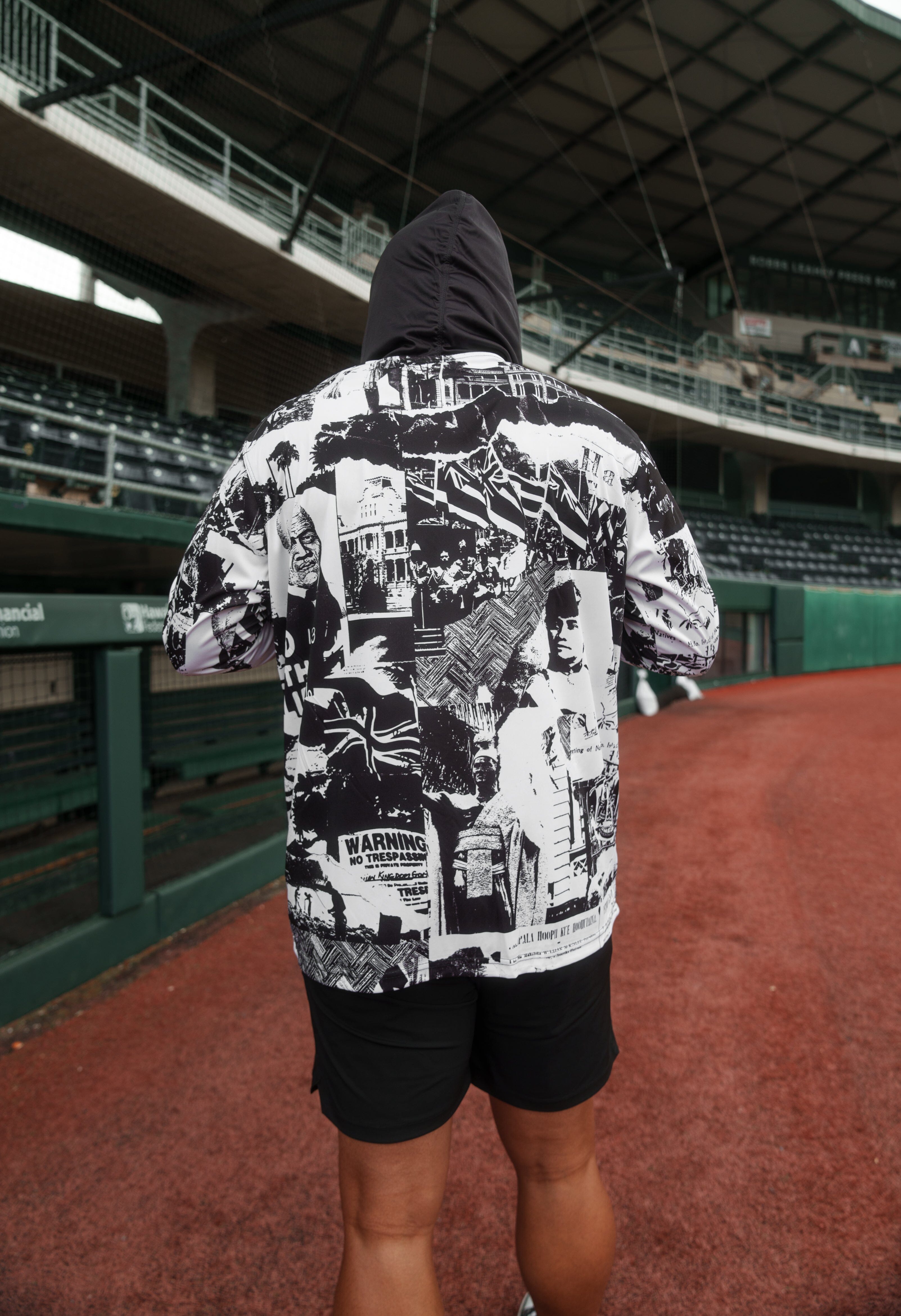 BLACK & WHITE COLLAGE DRI-FIT LONGSLEEVE W/HOOD Jacket Hawaii's Finest 