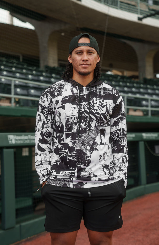 BLACK & WHITE COLLAGE DRI-FIT LONGSLEEVE W/HOOD Jacket Hawaii's Finest SMALL 