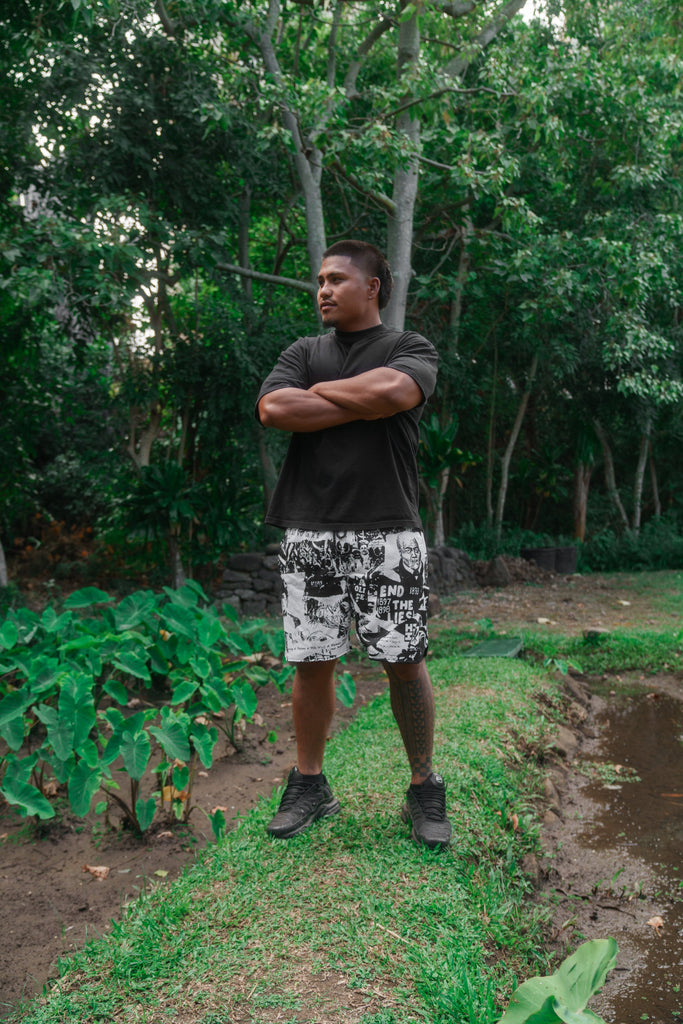 BLACK & WHITE COLLAGE MESH SHORTS Shorts Hawaii's Finest 