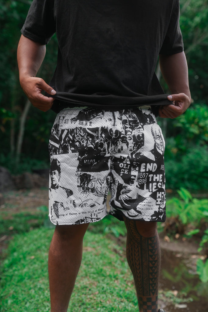 BLACK & WHITE COLLAGE MESH SHORTS Shorts Hawaii's Finest SMALL 