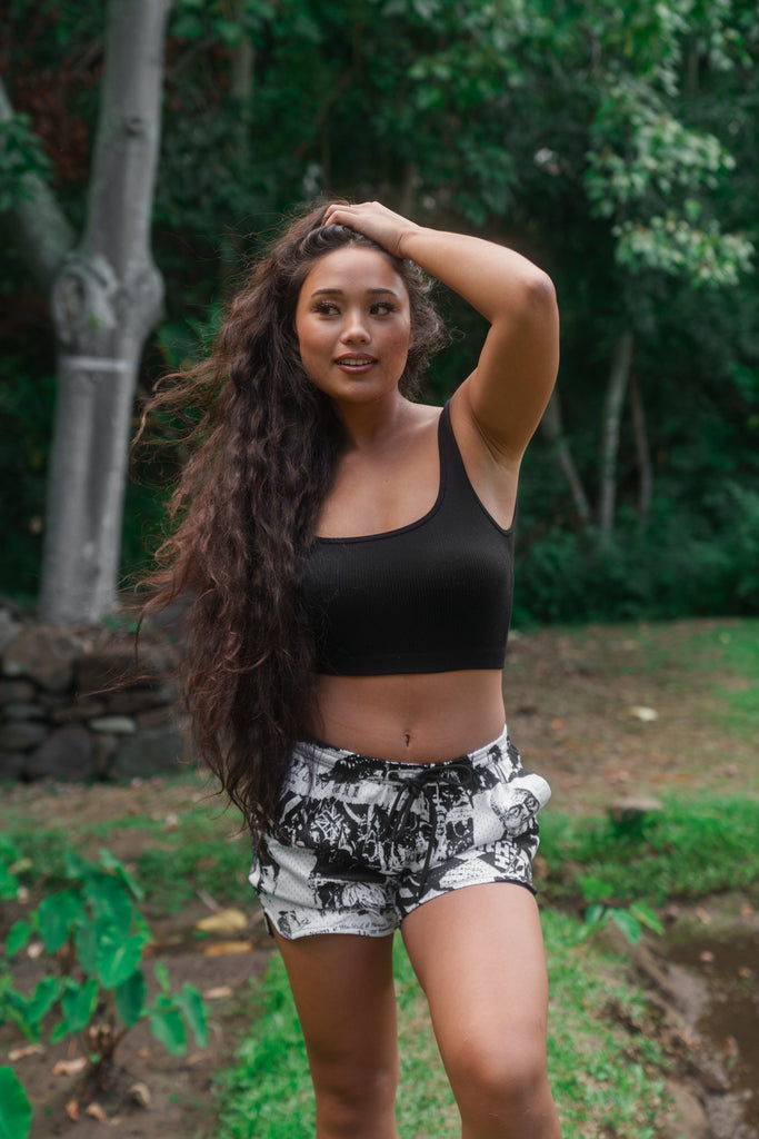 BLACK & WHITE COLLAGE WOMEN'S MESH SHORTS Shorts Hawaii's Finest 