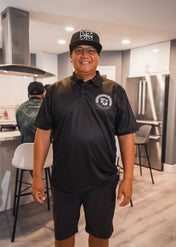 BLACK & WHITE CREST SPLIT LOGO GOLF SHIRT Jersey Hawaii's Finest SMALL 