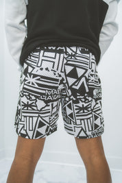 BLACK & WHITE MAU STICKERBOMB MESH SHORTS Shorts Mau Hawaii 