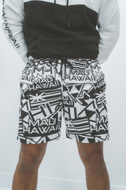 BLACK & WHITE MAU STICKERBOMB MESH SHORTS Shorts Mau Hawaii 