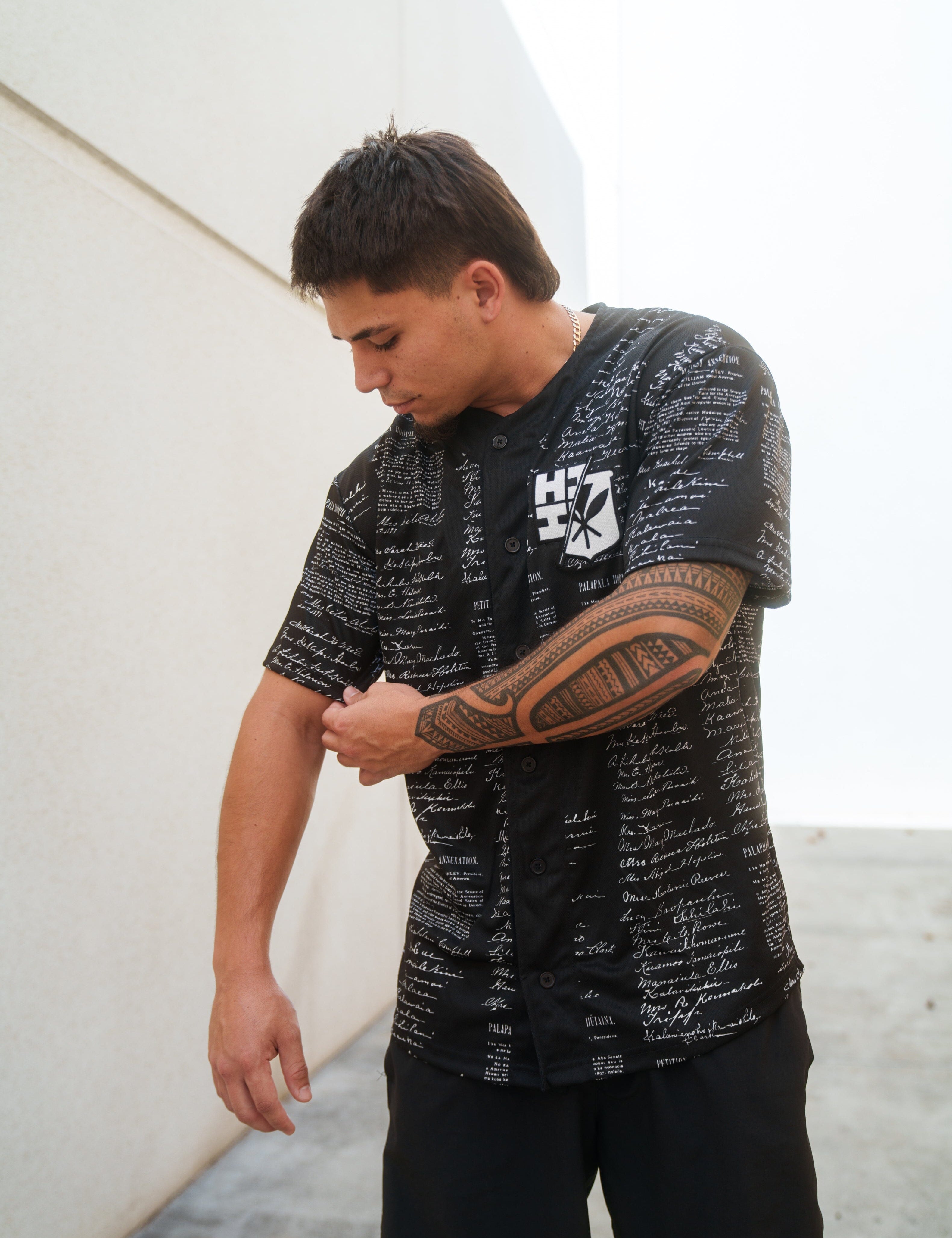 BLACK & WHITE PETITION BASEBALL JERSEY Jersey Hawaii's Finest 