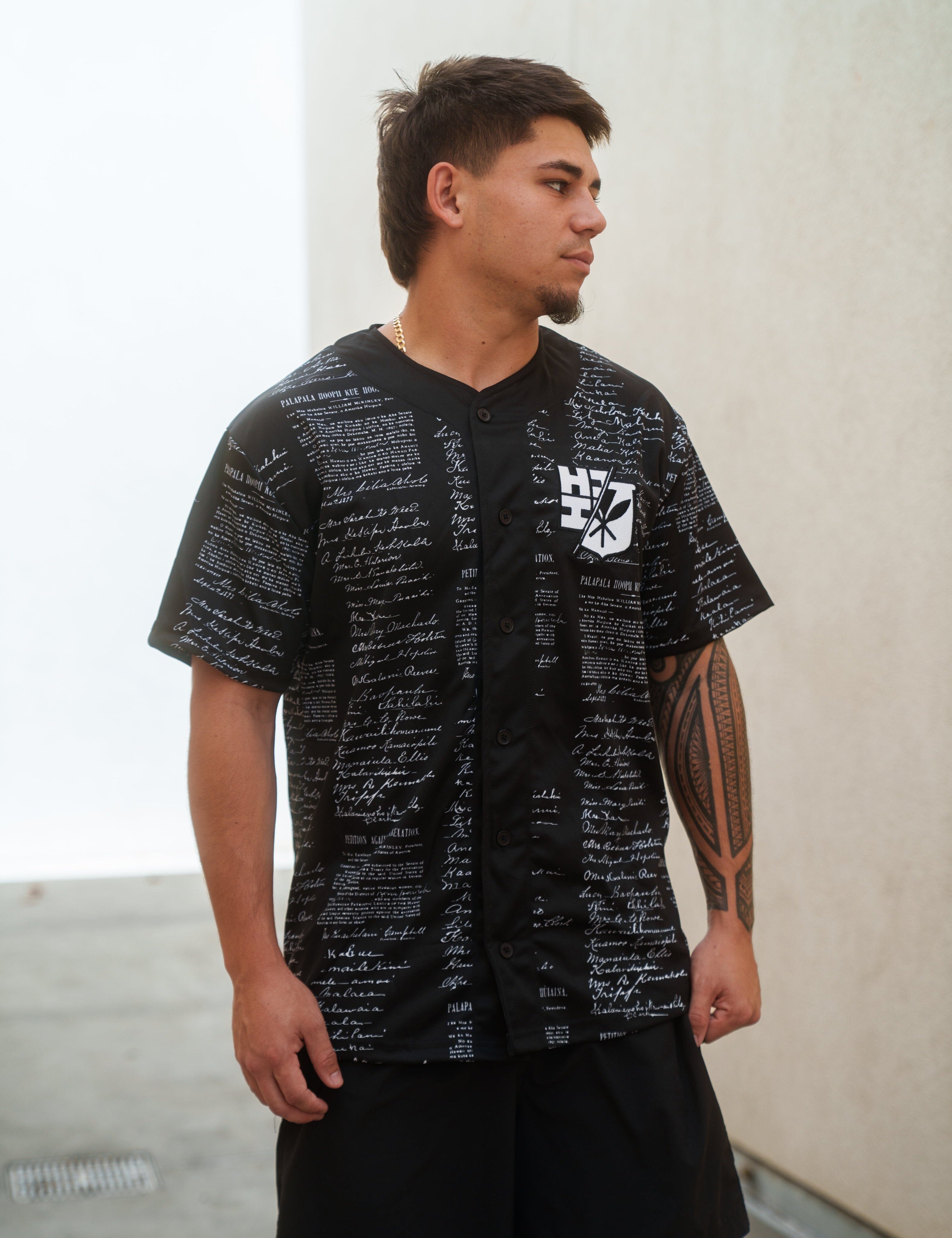 BLACK & WHITE PETITION BASEBALL JERSEY Jersey Hawaii's Finest SMALL 