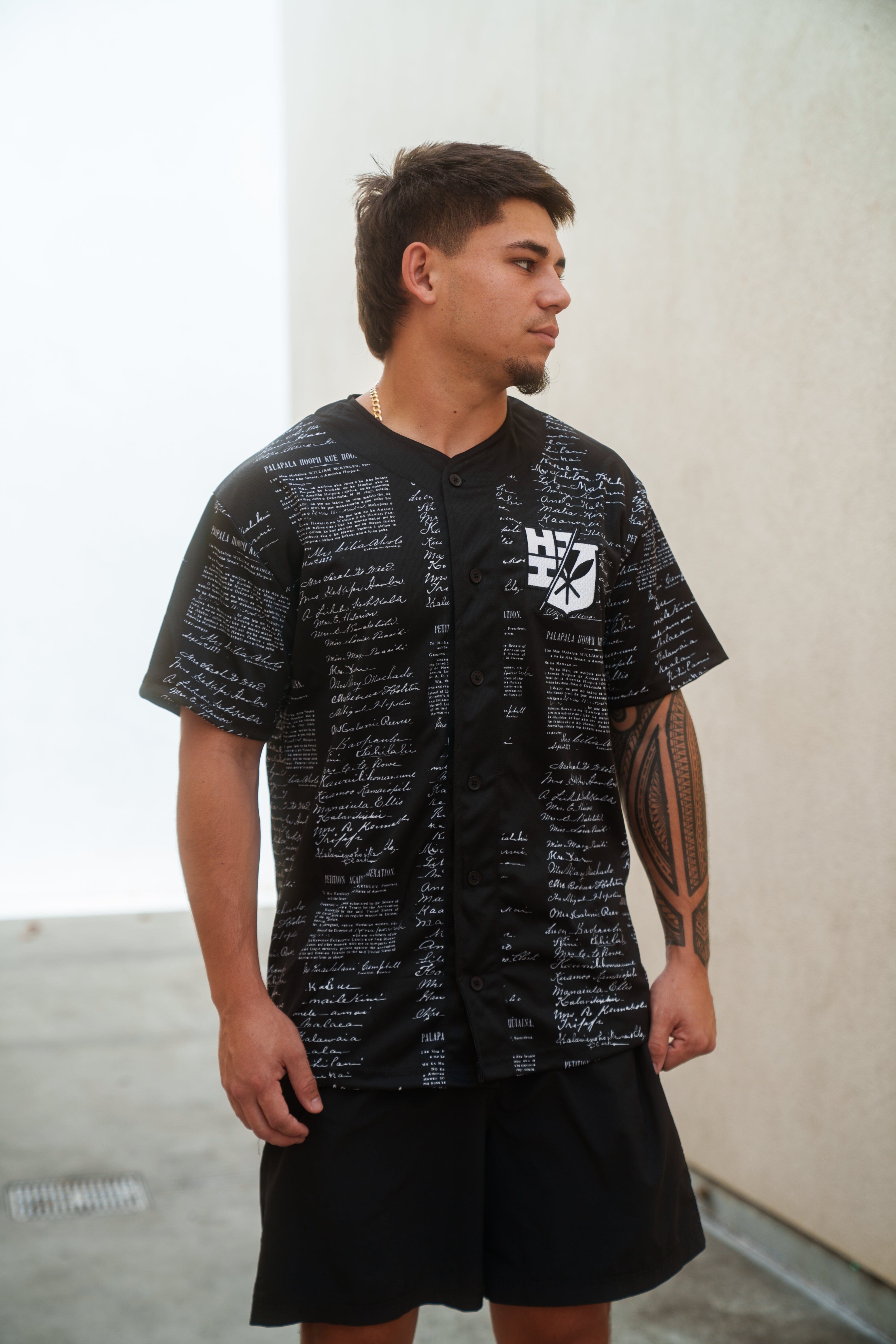 BLACK & WHITE PETITION BASEBALL JERSEY Jersey Hawaii's Finest SMALL 