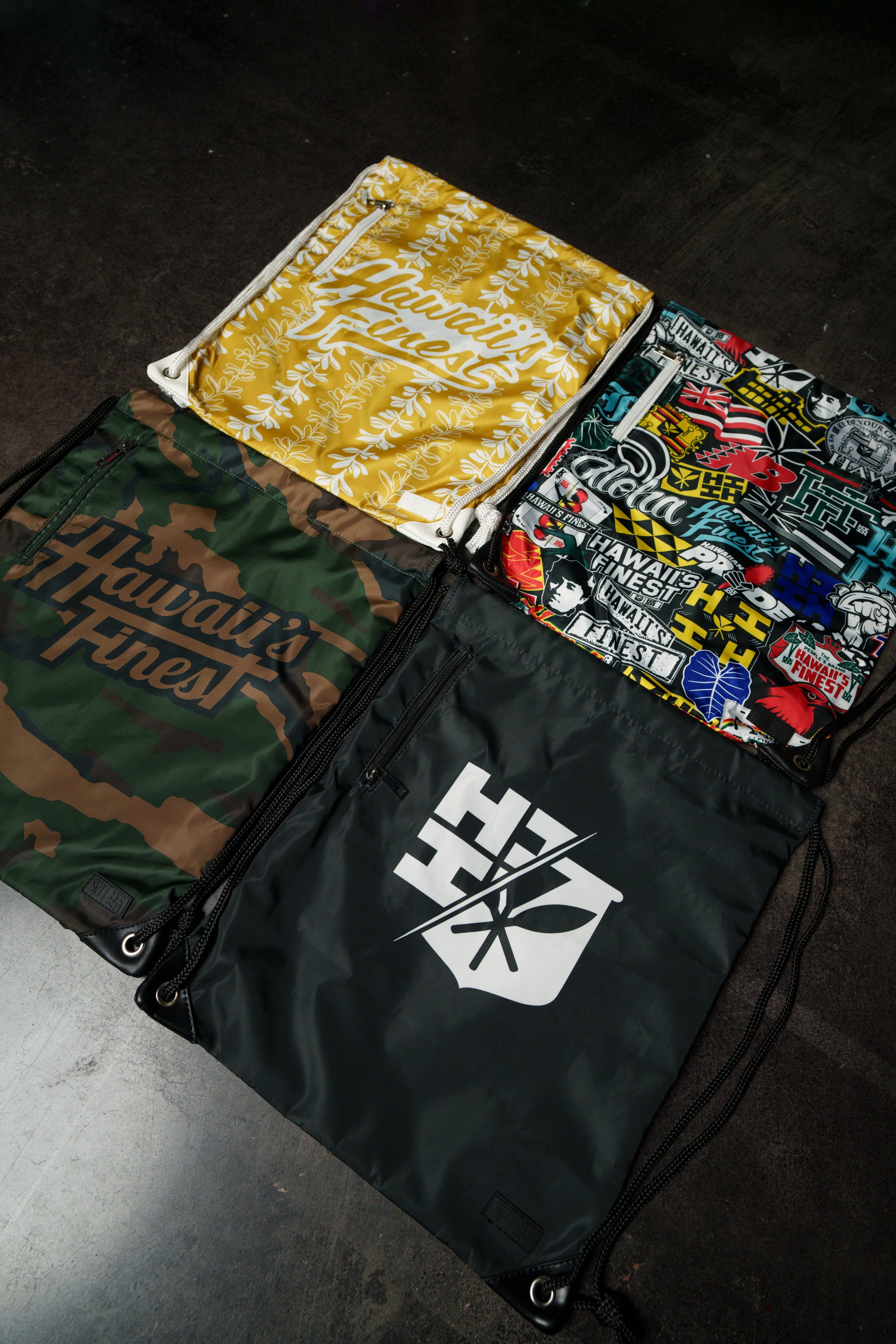 BLACK & WHITE SPLIT LOGO DRAWSTRING Bags Hawaii's Finest 