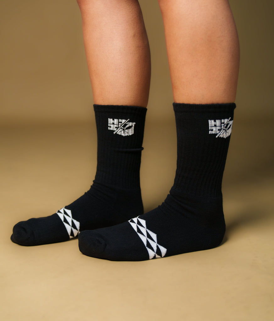 BLACK & WHITE SPLIT LOGO TRIANGLES SOCKS Socks Hawaii's Finest 