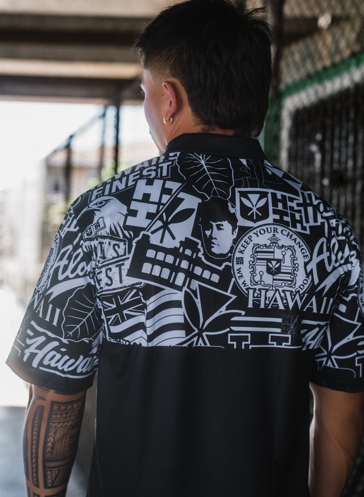 BLACK & WHITE STICKERBOMB GOLF SHIRT Jersey Hawaii's Finest 