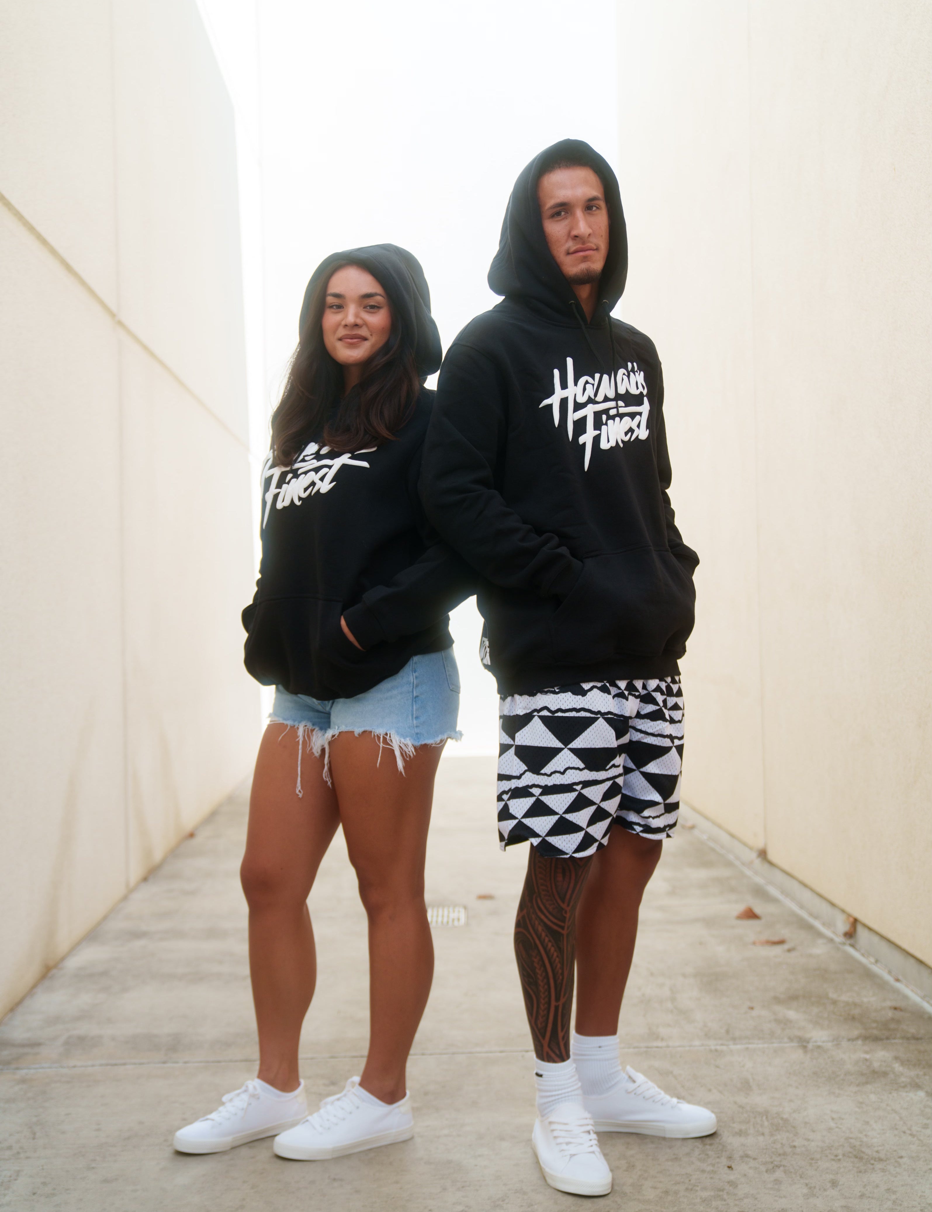 BLACK & WHITE TRIANGLES HOODIE Jacket Hawaii's Finest SMALL 