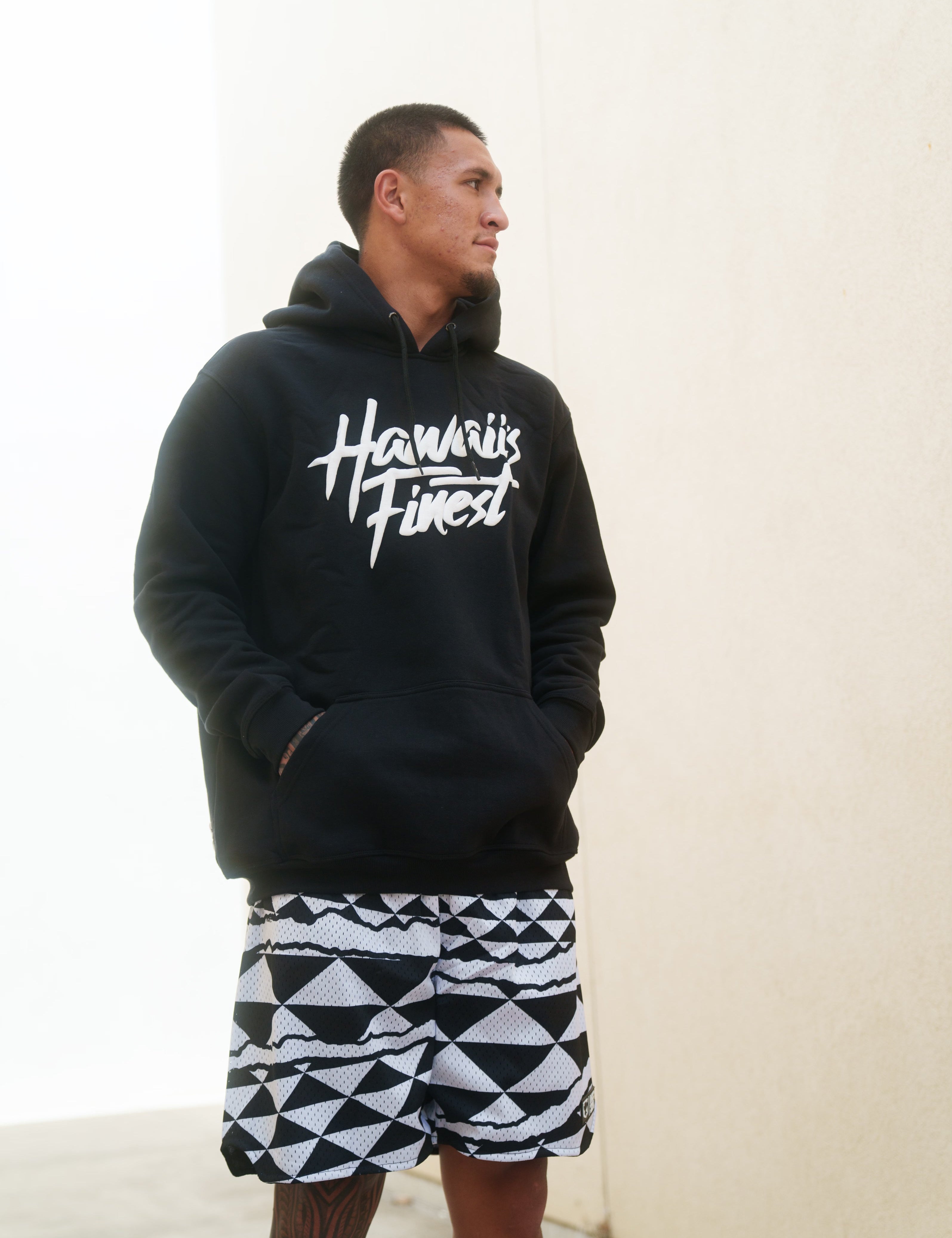 BLACK & WHITE TRIANGLES MESH SHORTS Shorts Hawaii's Finest 