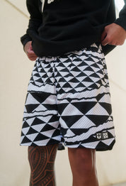 BLACK & WHITE TRIANGLES MESH SHORTS Shorts Hawaii's Finest SMALL 