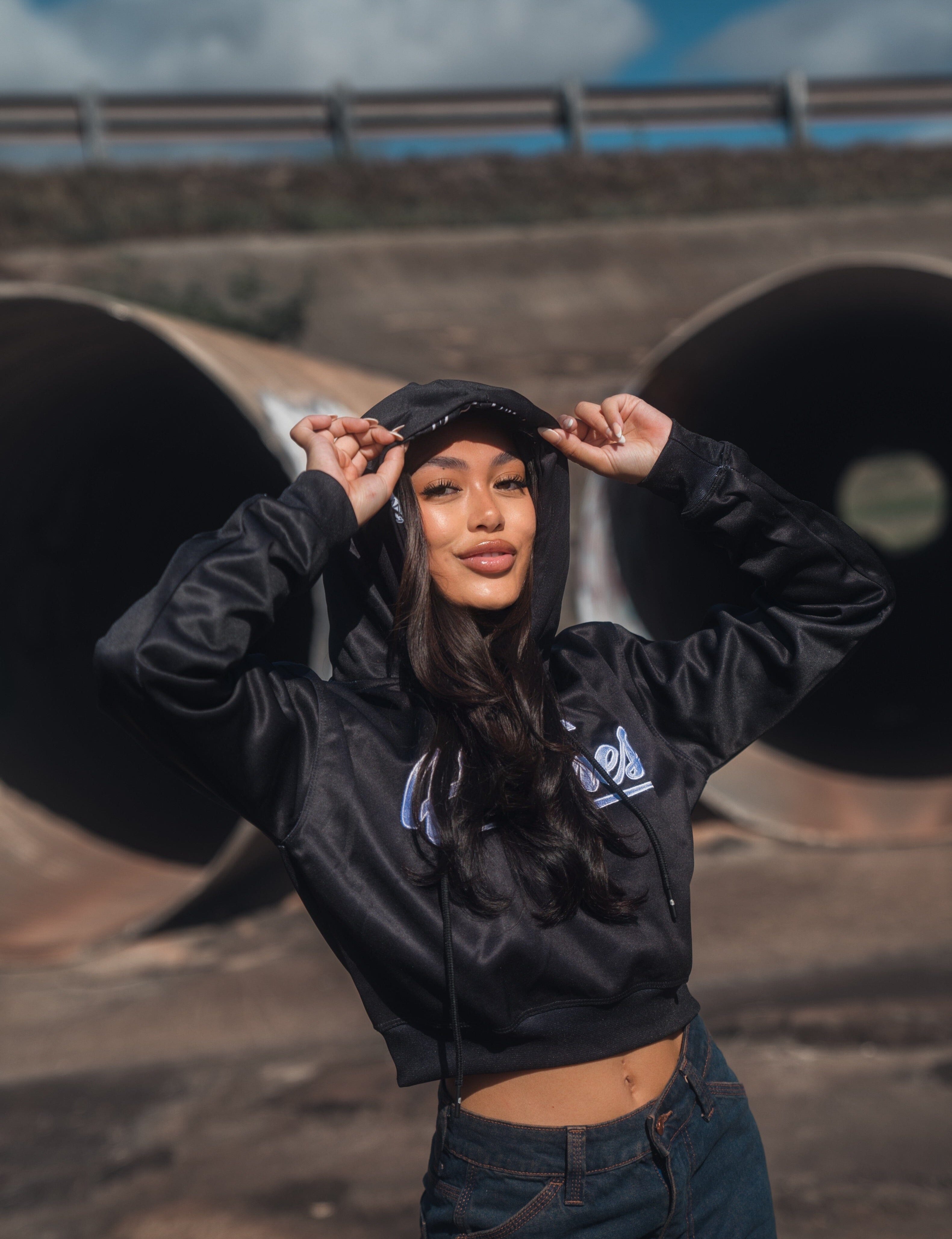 BLACK & WHITE WEAPONS WOMEN'S CROP HOODIE Jacket Hawaii's Finest 