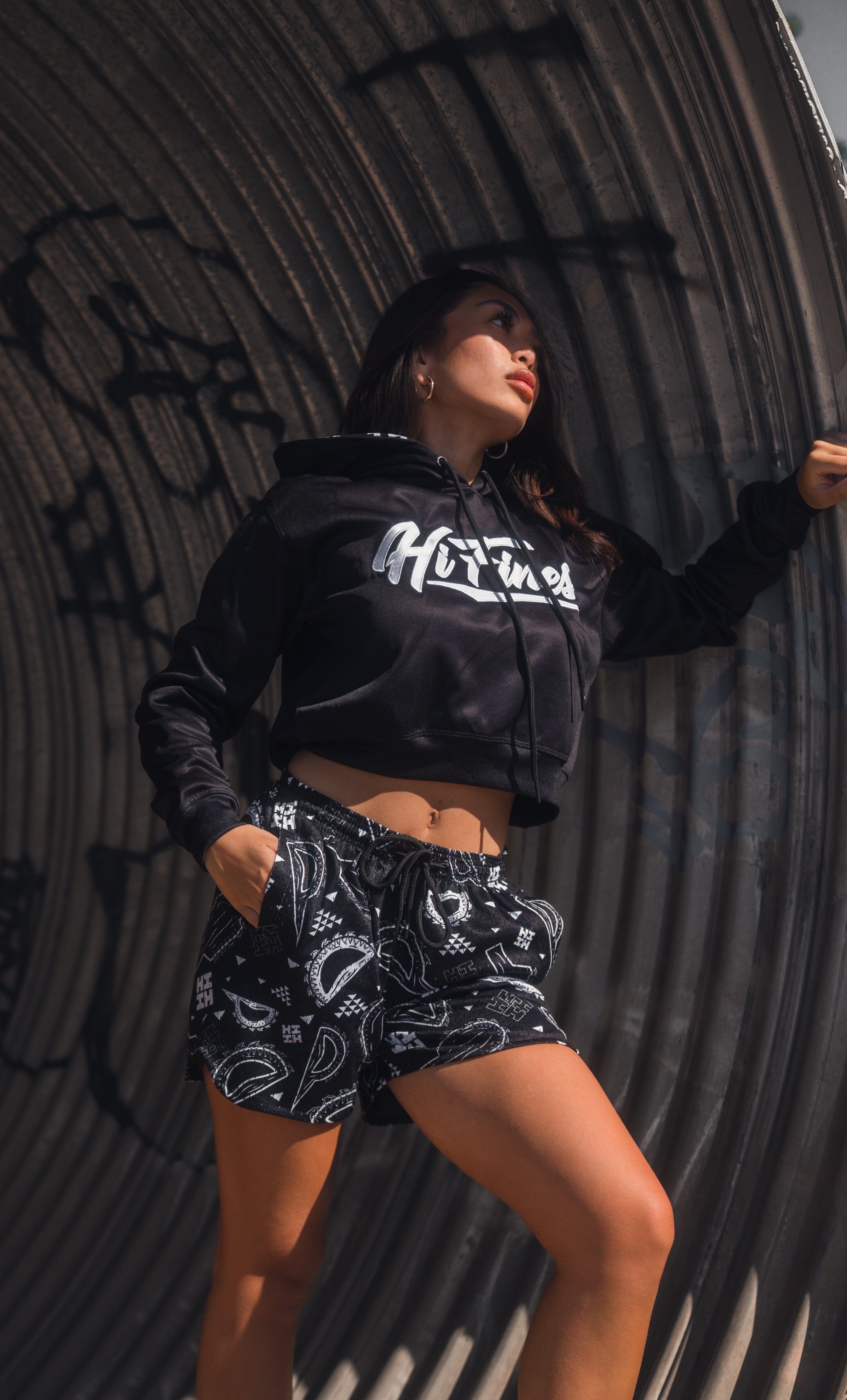 BLACK & WHITE WEAPONS WOMEN'S CROP HOODIE Jacket Hawaii's Finest 