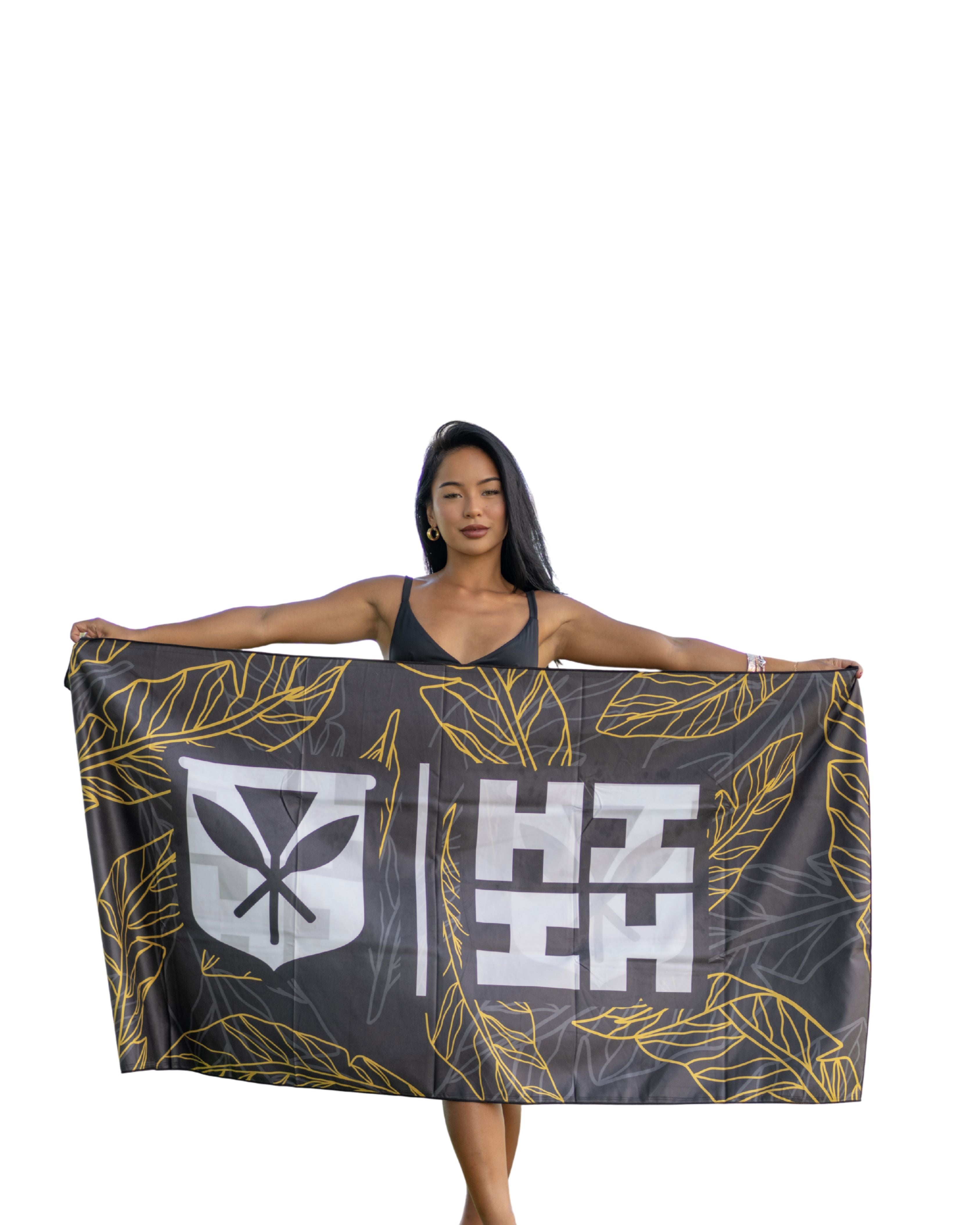 BLACK & YELLOW LEAVES TOWEL Utility Hawaii's Finest 