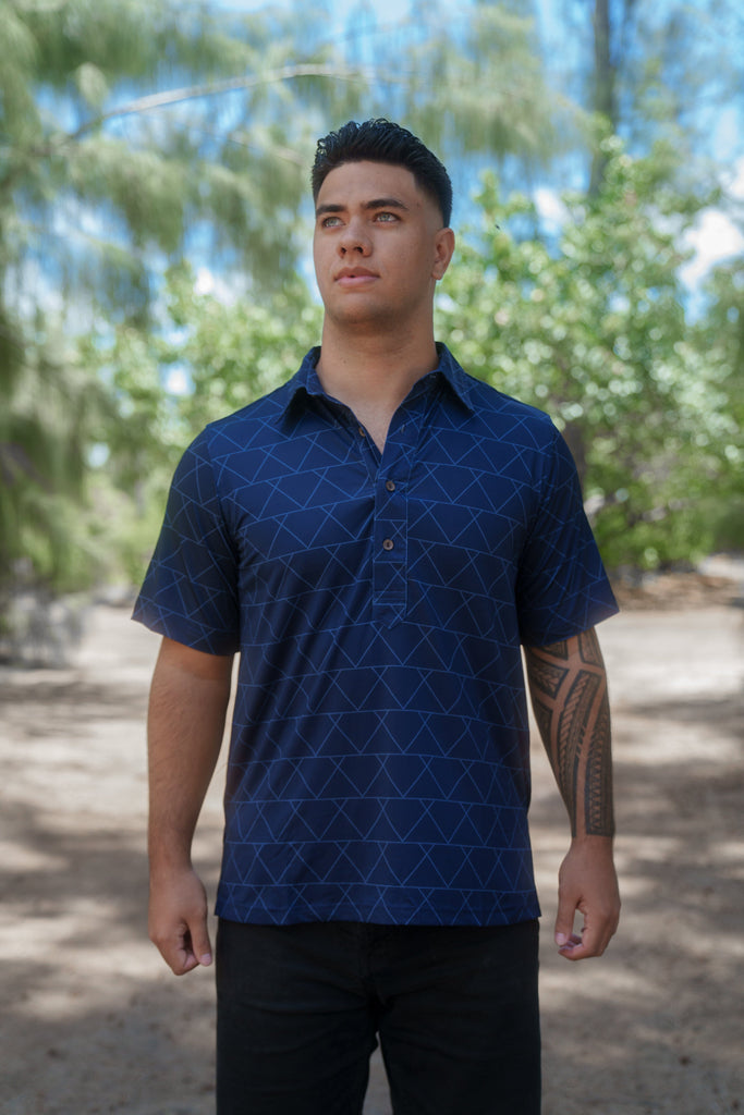 BLUE TRIANGLES ALOHA POLO Polo Hawaii's Finest X-SMALL 